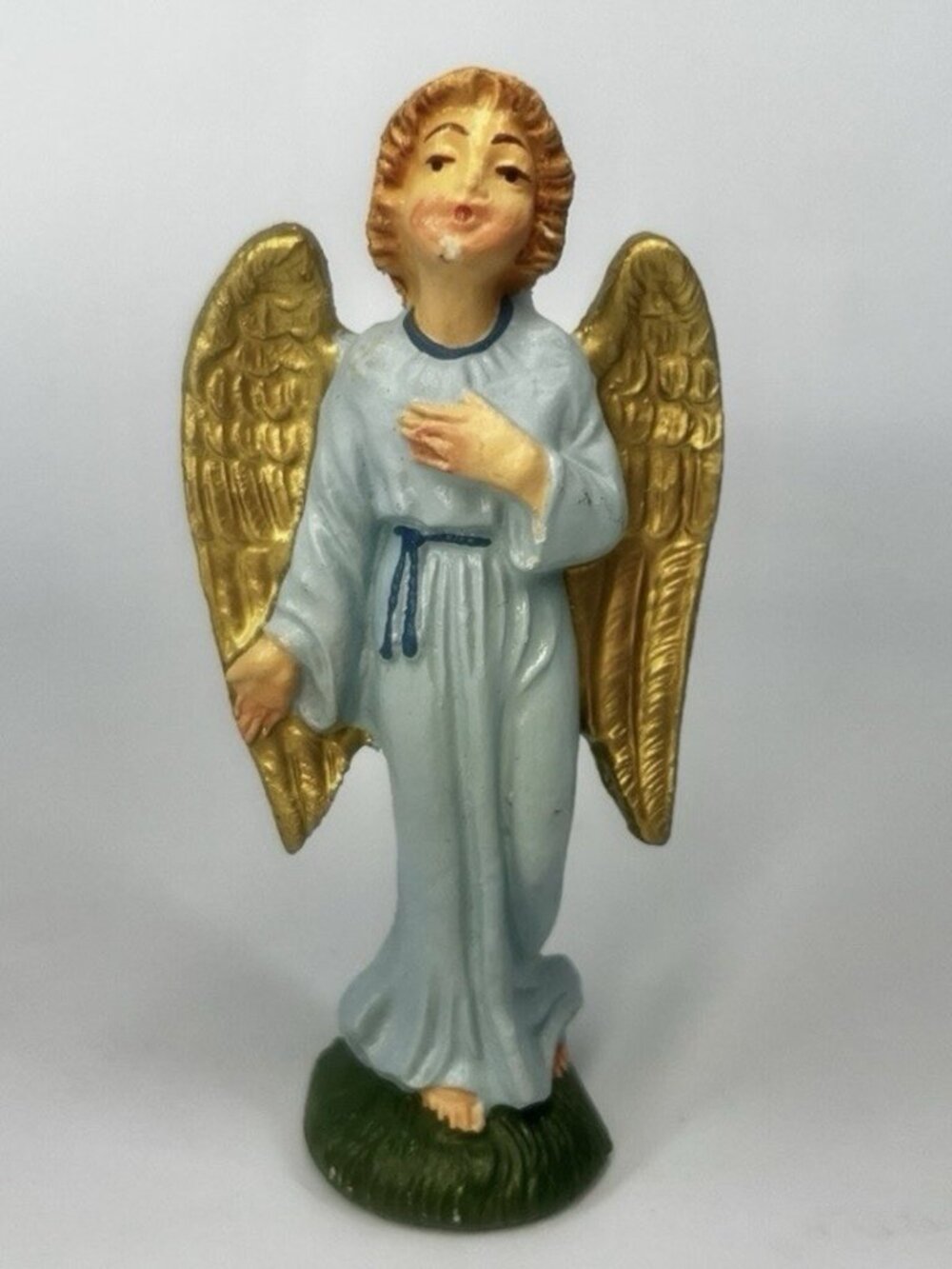 Vintage Fontanini Blue Angel Figurine Statue Gold Wings Nativity 3.75” Italy
